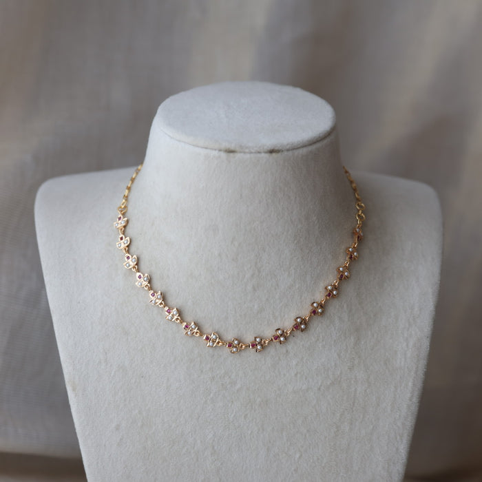 Heritage ruby white stone short necklace with earrings H179115
