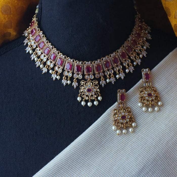 Antique ruby stone short necklace with earrings RUB8977