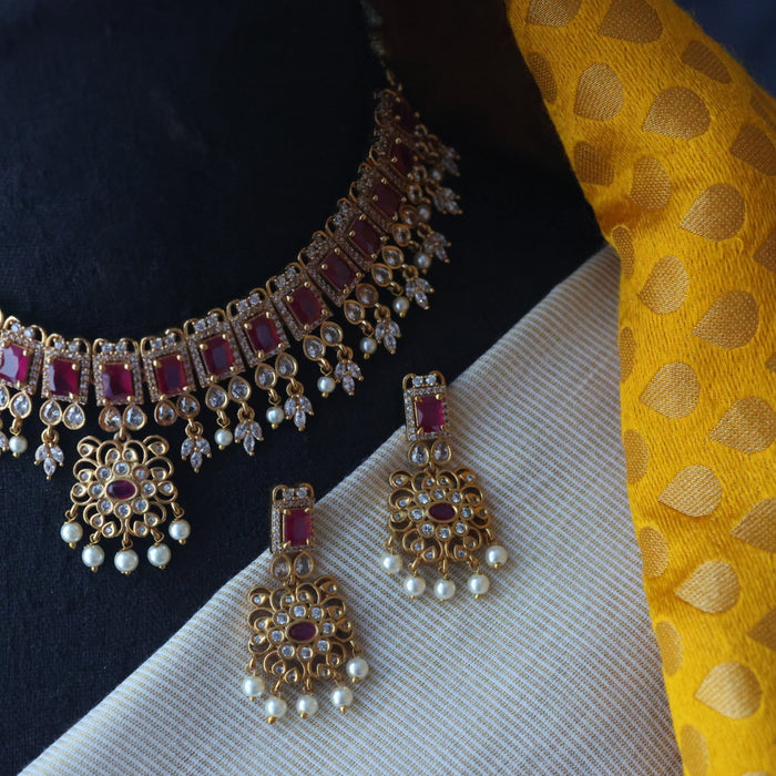 Antique ruby stone short necklace with earrings RUB8977