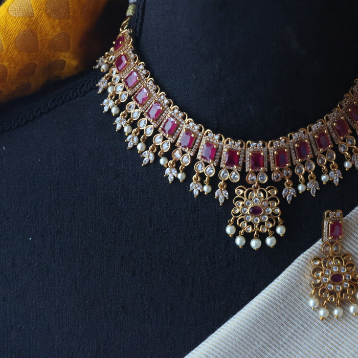 Antique ruby stone short necklace with earrings RUB8977