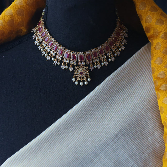 Antique ruby stone short necklace with earrings RUB8977