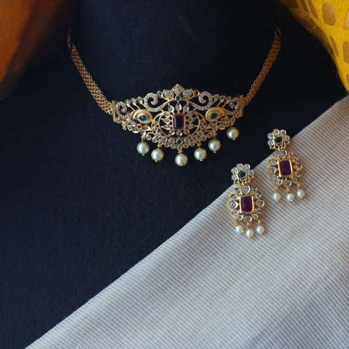 Antique white stone choker necklace with earrings CCB1134