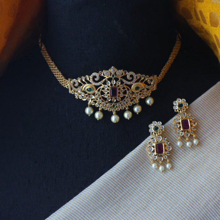 Antique white stone choker necklace with earrings CCB1134