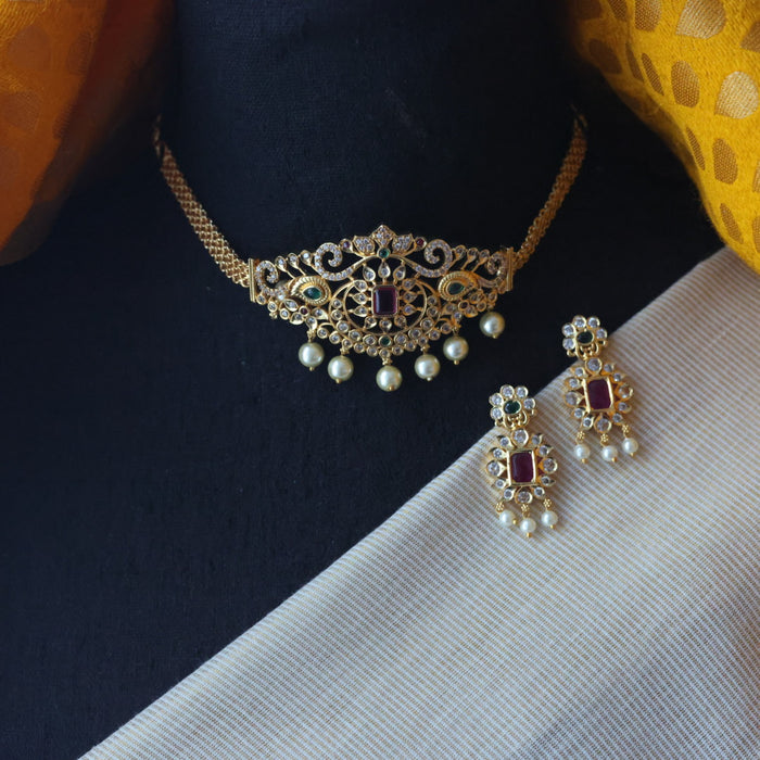 Antique white stone choker necklace with earrings CCB1134