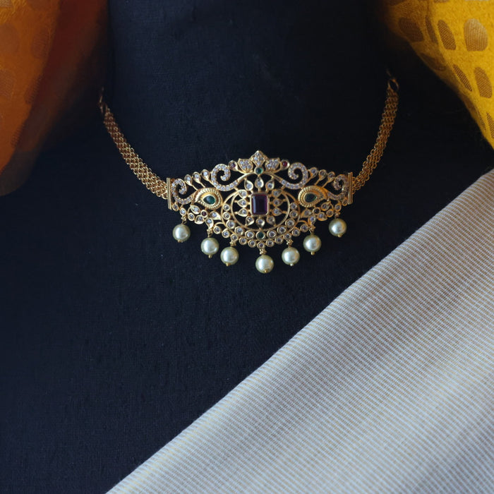 Antique white stone choker necklace with earrings CCB1134