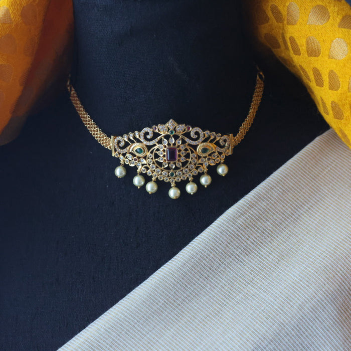 Antique white stone choker necklace with earrings CCB1134