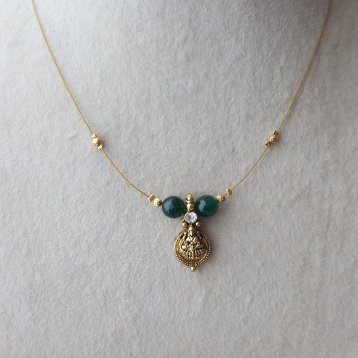 Antique green bead coin design invisible short necklace IN467