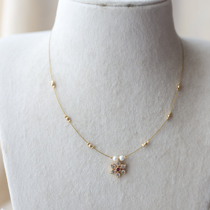 Heritage ruby white stone invisible short necklace IN345