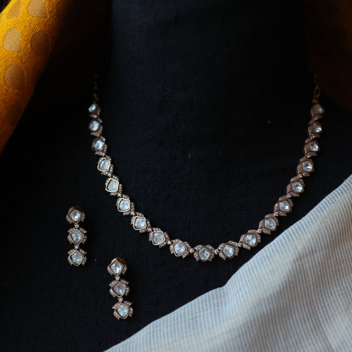 Minimal kundan choker necklace with earrings MS895