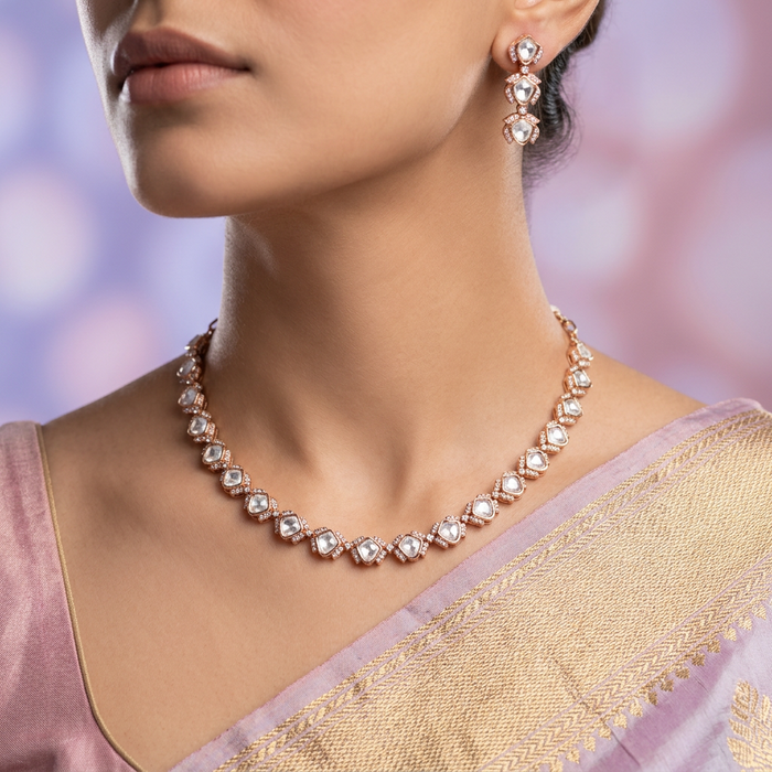 Minimal kundan choker necklace with earrings MS895