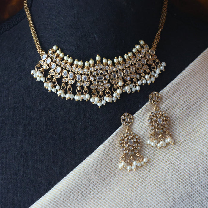 Antique white stone choker necklace with earrings CCB18965