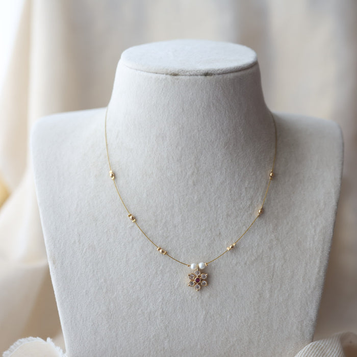 Heritage ruby white stone invisible short necklace IN345