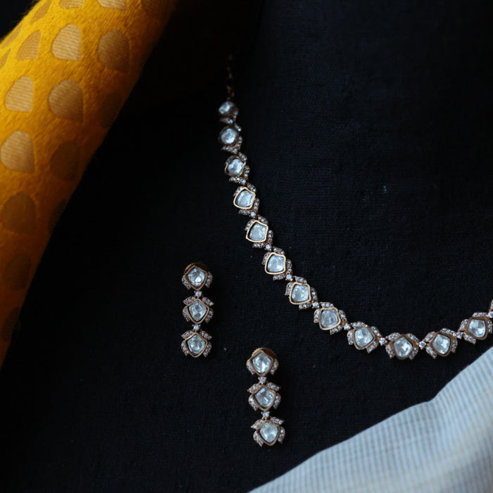 Minimal kundan choker necklace with earrings MS895