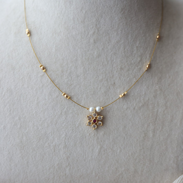 Heritage ruby white stone invisible short necklace IN345