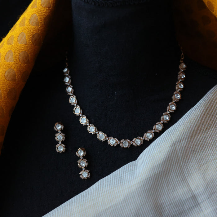 Minimal kundan choker necklace with earrings MS895
