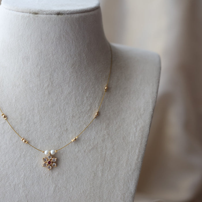 Heritage ruby white stone invisible short necklace IN345