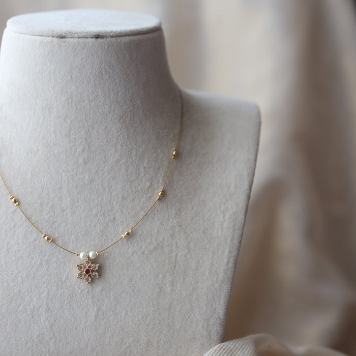 Heritage ruby white stone invisible short necklace IN345