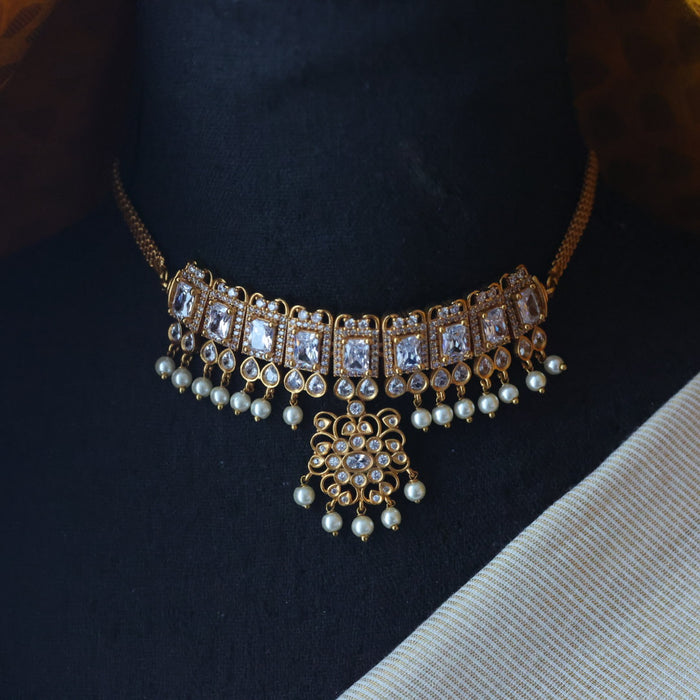 Antique white stone choker necklace with earrings CCB1213
