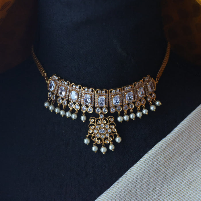 Antique white stone choker necklace with earrings CCB1213