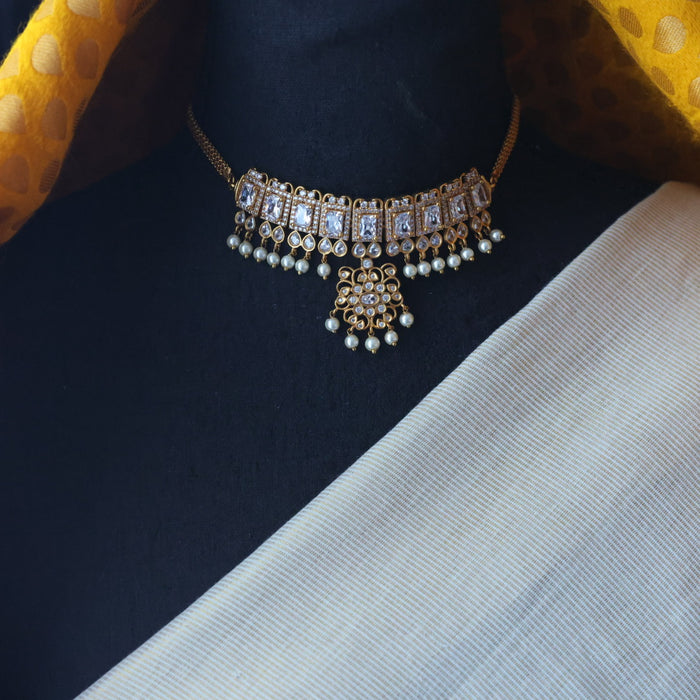 Antique white stone choker necklace with earrings CCB1213
