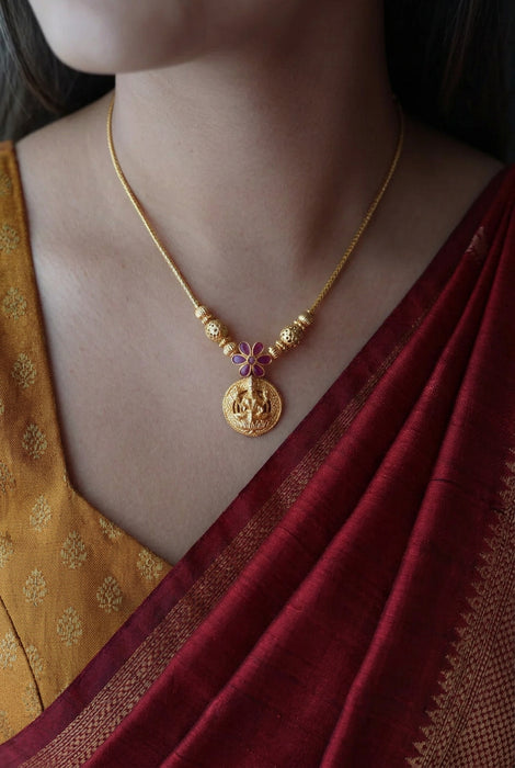 Heritage gold plated white stone lakshmi necklace H7122