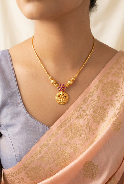 Heritage gold plated white stone lakshmi necklace H7122