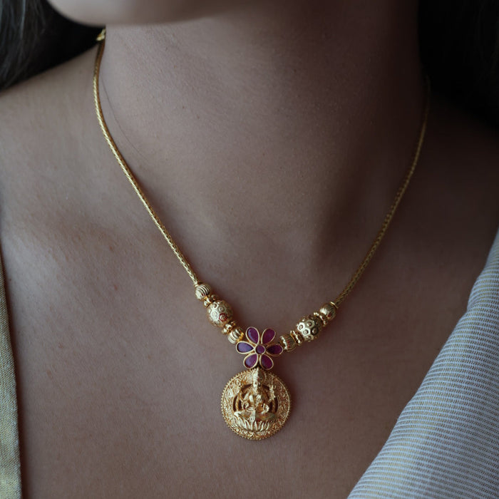 Heritage gold plated white stone lakshmi necklace H7122