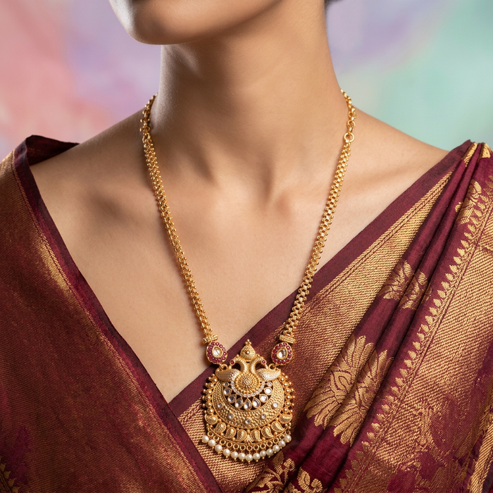 Heritage ruby stone gold plated stone short necklace H5120