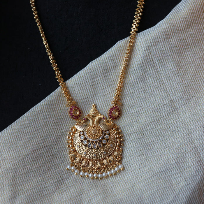 Heritage ruby stone gold plated stone short necklace H5120