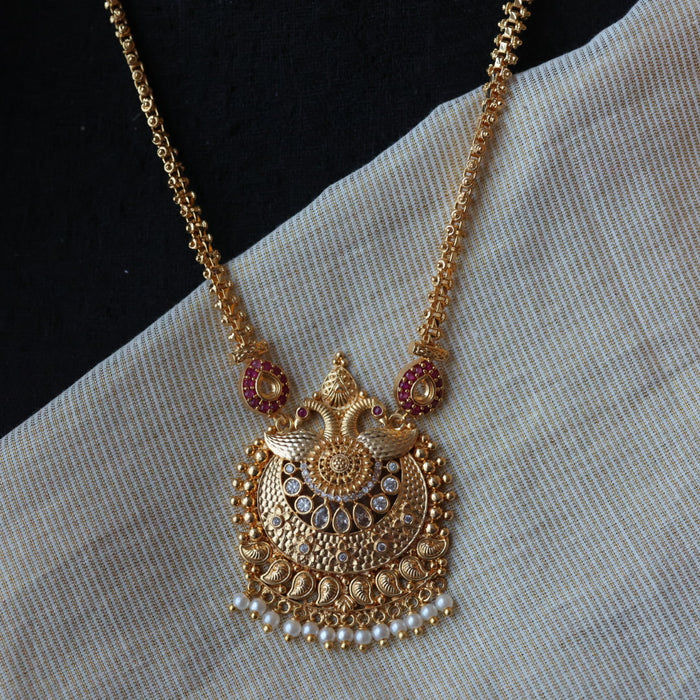 Heritage ruby stone gold plated stone short necklace H5120