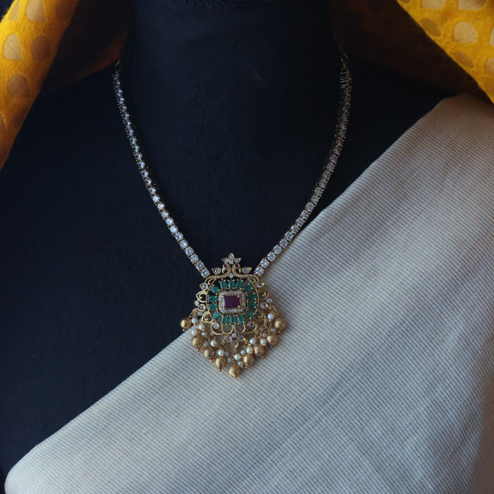 Antique green stone short necklace and earring TTS4790