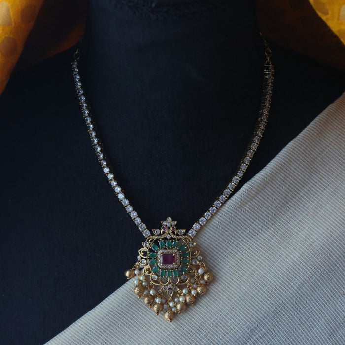 Antique green stone short necklace and earring TTS4790
