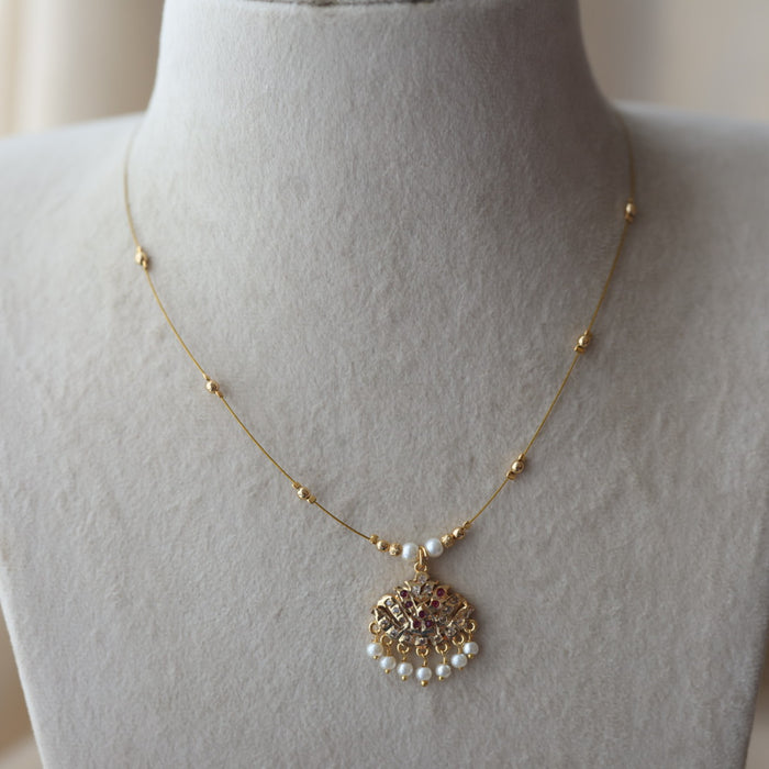 Heritage ruby white stone invisible short necklace IN111