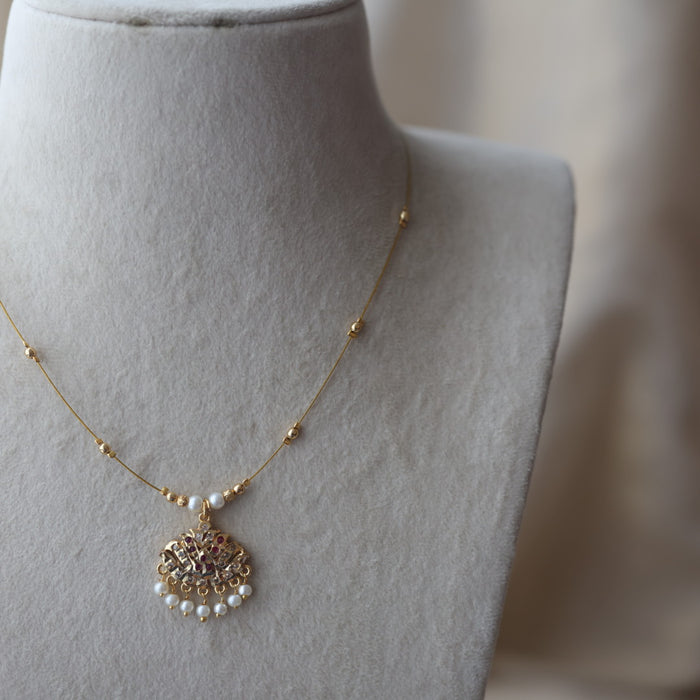 Heritage ruby white stone invisible short necklace IN111