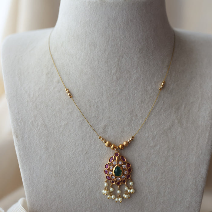 Antique ruby stone invisible short necklace IN246