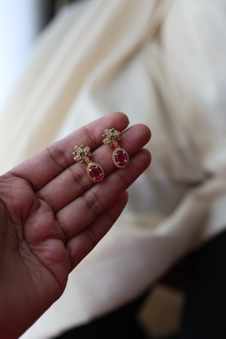 Heritage gold plated multi stone design long necklace with earrings HL24445