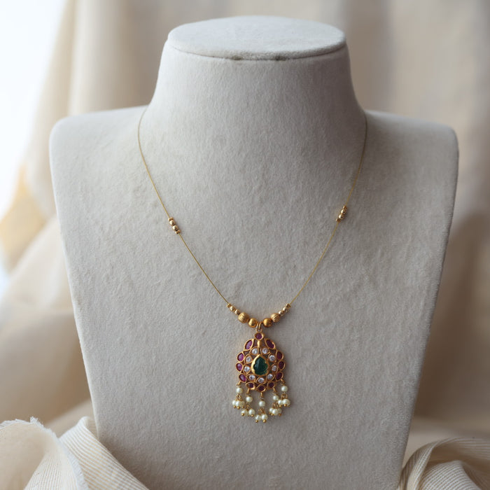 Antique ruby stone invisible short necklace IN246