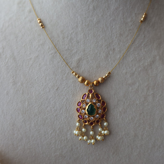 Antique ruby stone invisible short necklace IN246