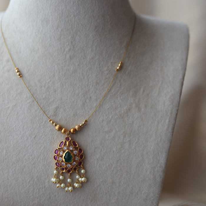 Antique ruby stone invisible short necklace IN246