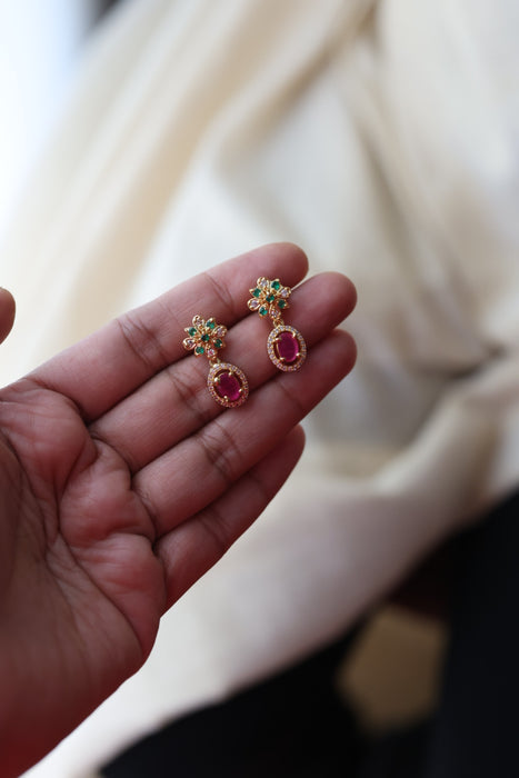 Heritage gold plated multi stone design long necklace with earrings HL24445