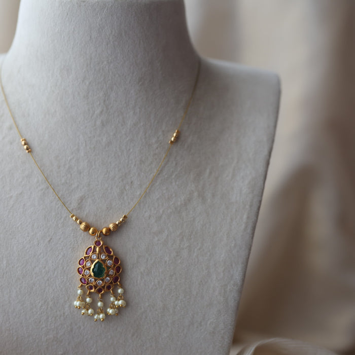Antique ruby stone invisible short necklace IN246