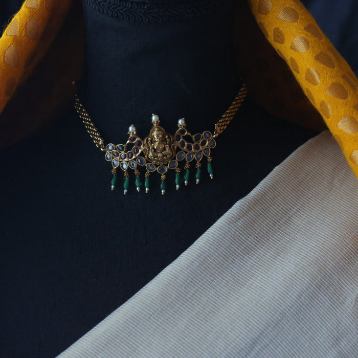 Antique green bead choker necklace with earrings CCB1890