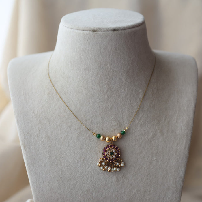 Antique green bead ruby stone invisible short necklace IN2466