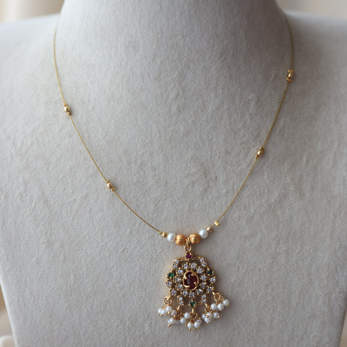 Antique ruby white stone invisible short necklace IN216