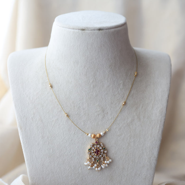 Antique ruby white stone invisible short necklace IN216