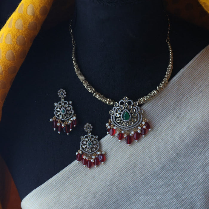 Clearance Antique ruby bead temple necklace and earring S1B1219