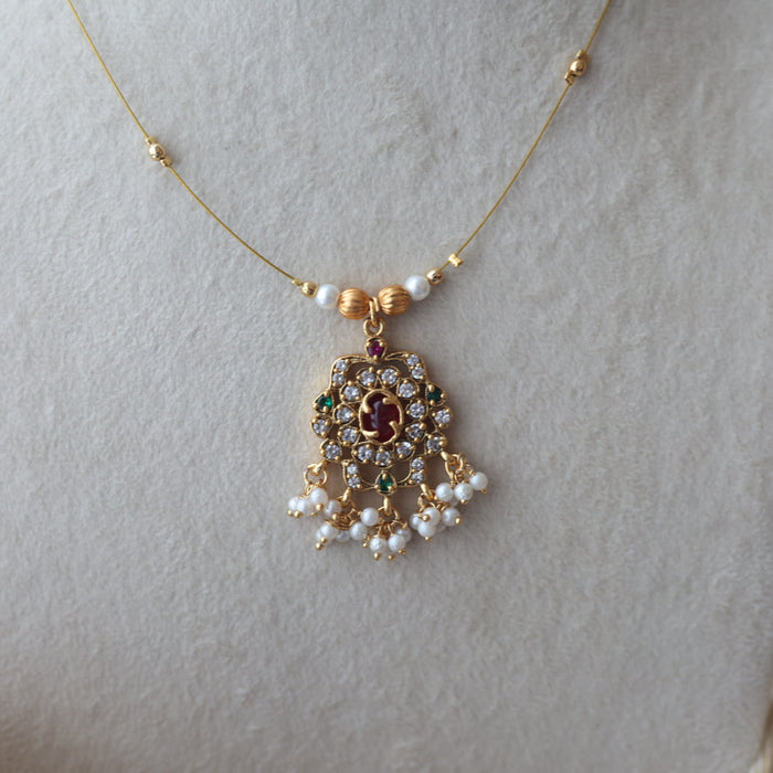 Antique ruby white stone invisible short necklace IN216