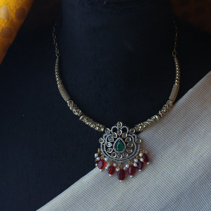 Clearance Antique ruby bead temple necklace and earring S1B1219