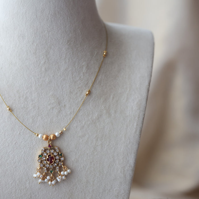 Antique ruby white stone invisible short necklace IN216