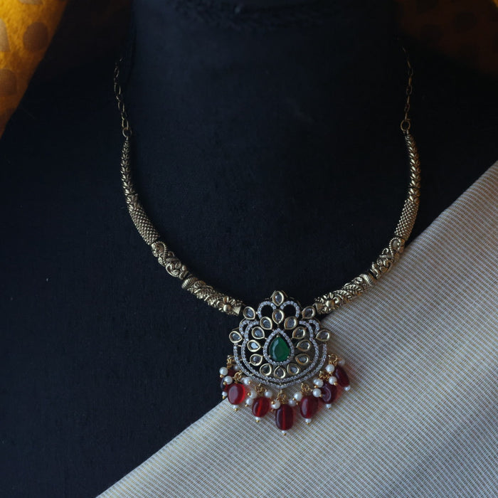 Clearance Antique ruby bead temple necklace and earring S1B1219